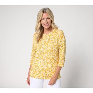 Denim & Co. Women's Top Sz XL Printed Heavenly Jersey Sleeve Yellow A698486